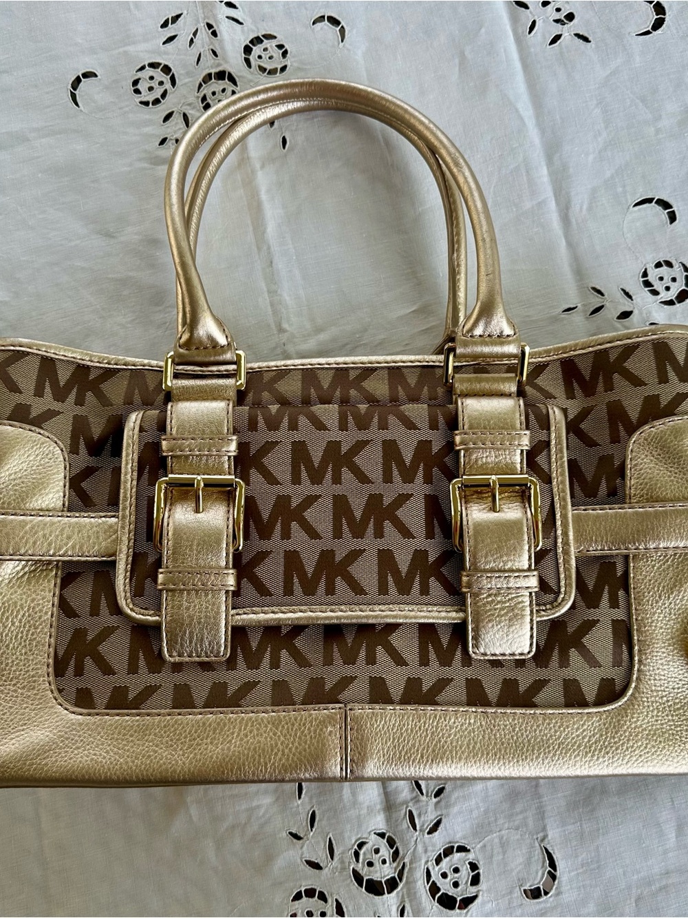 Michael Kors Gold Metallic MK Logo Tote